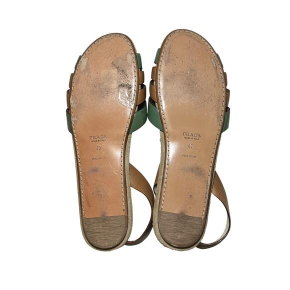 Prada Brown Green Fish Applique Leather Slingback Flats Sandals Size 40 - Picture 6 of 7
